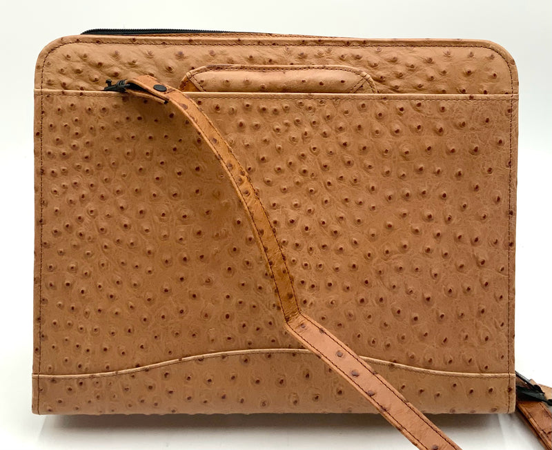 SCULLY Light Brown Ostrich Embossed Leather 3 Ring Binder Top Handle Bag