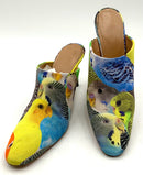 LOEWE Yellow Blue Multi Bird Fabric H/H Mules 9