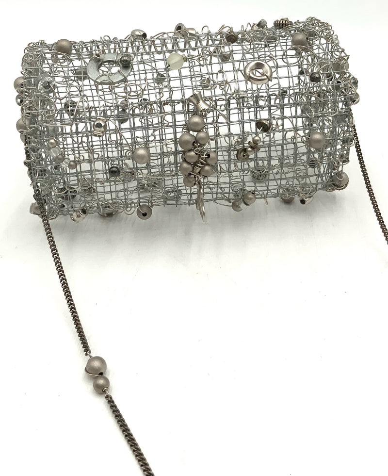 Artisan Wire Mesh Beaded Accent Netted Chain Bag