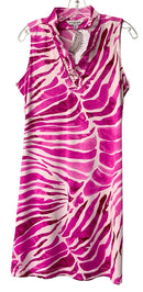 LA MER LUX Pink/White Zebra Stripe Ruffle V-Neck S/L Dress