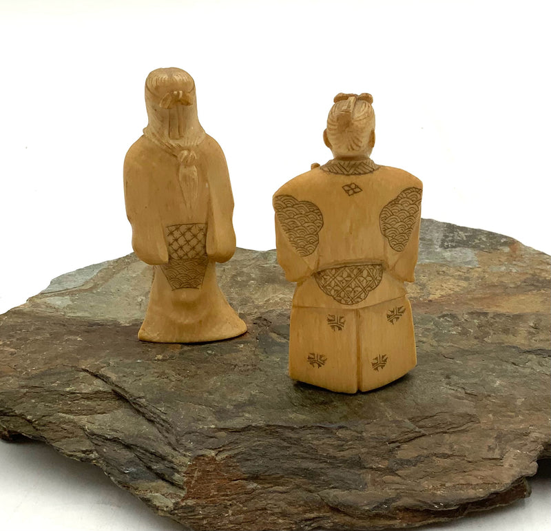 Pair of Antique Asian Carved Bone Figures