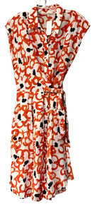 RACHEL ROY Red/Black/White Abstract Floral Cap Sleeve B/D Dress