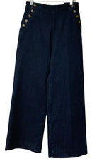 SEZANE Dark Wash Denim Button Detail Wide Leg Jeans
