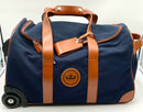 PETER MILLAR Brown Leather Navy Canvas Rolling Duffle Bag