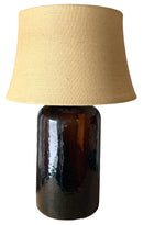 Brown Glass Demi John Lamp with Burlap Shade