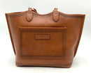 BRIGHTON Russet Brown/Black Leather Lasercut Venetian Squares Reva Tote Bag