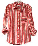 FOXCROFT Red/White Stripe Tab Sleeve B/D Top