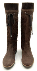 AQUATALIA Brown Quilted Suede Knit Knee High Boots 5.5