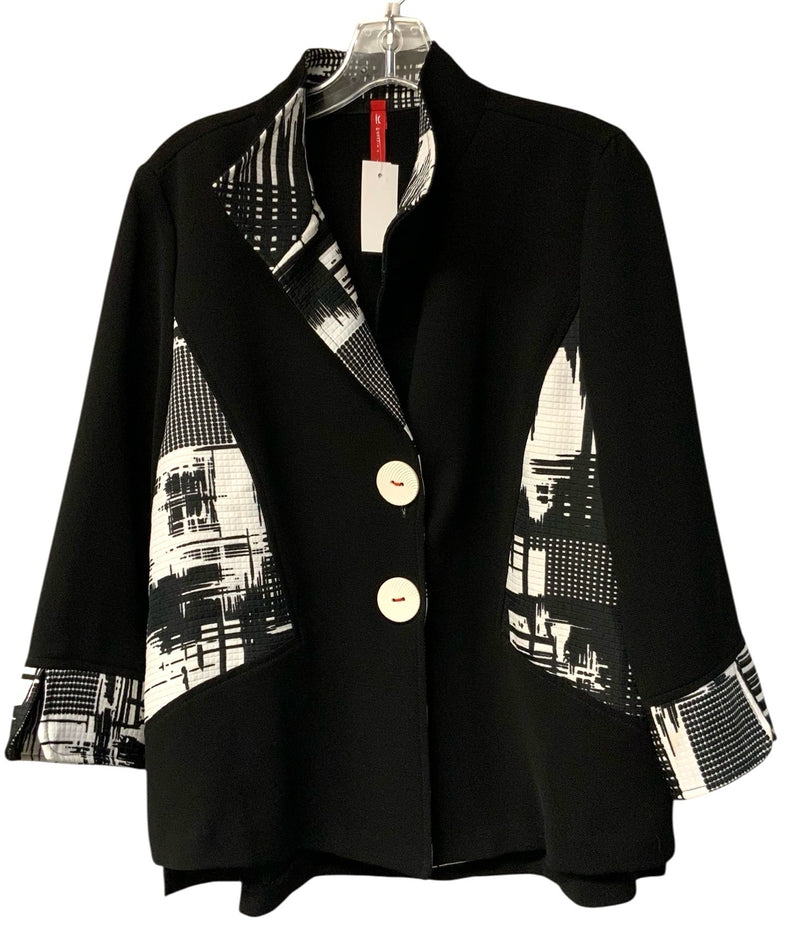 IC BY CONNIE K. Black/White Abstract w/Oversized White Buttons Jacket