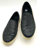 BURBERRY Black Perforated Leather Check Gauden Slip On Sneakers 37.5