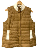 J JILL Toffee w/Cream Ribbed Trim Puffer Vest