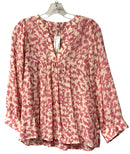 ESQUALO Pink/Cream Abstract V-Neck L/S Top