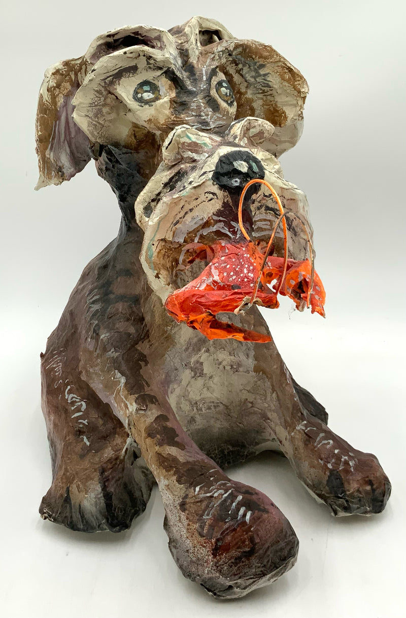 Joe Barth Original Papier Mache Dog Holding Crawfish