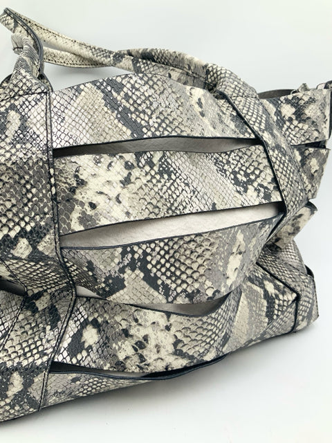 BOTKIER Black Cream Silver Snake Print Leather Cutout Tote