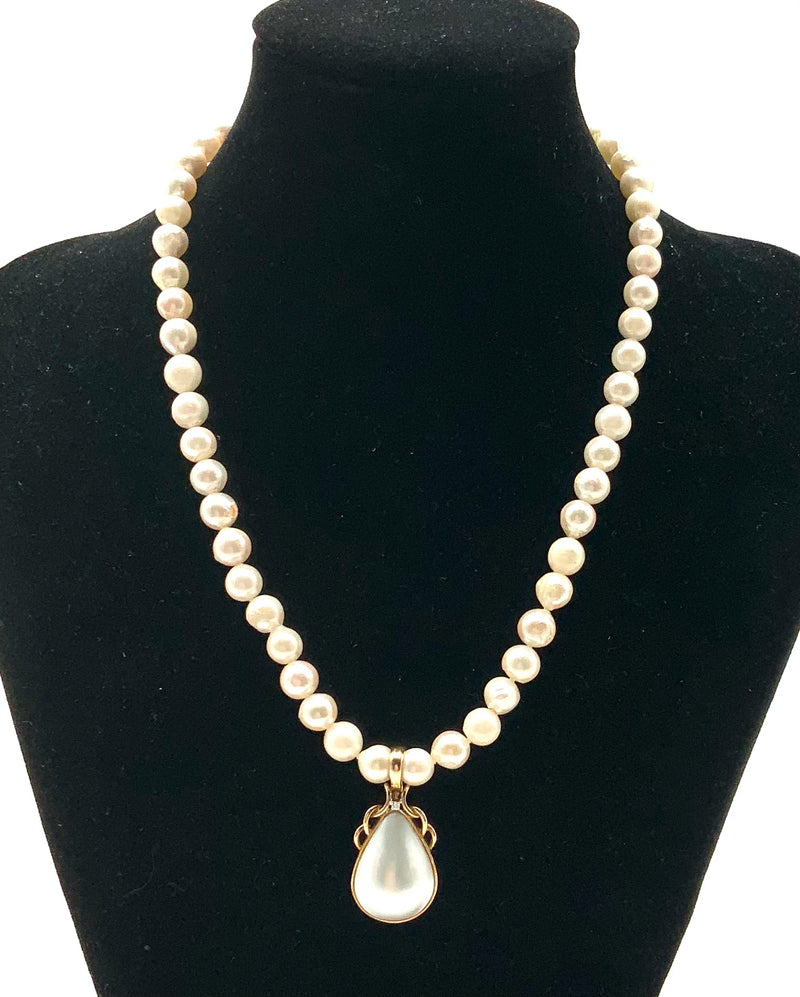 14kt Gold, Cultured Baroque/Mabe Pearl & Diamond Necklace