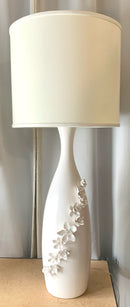 White Ceramic Lamp with Floral Design