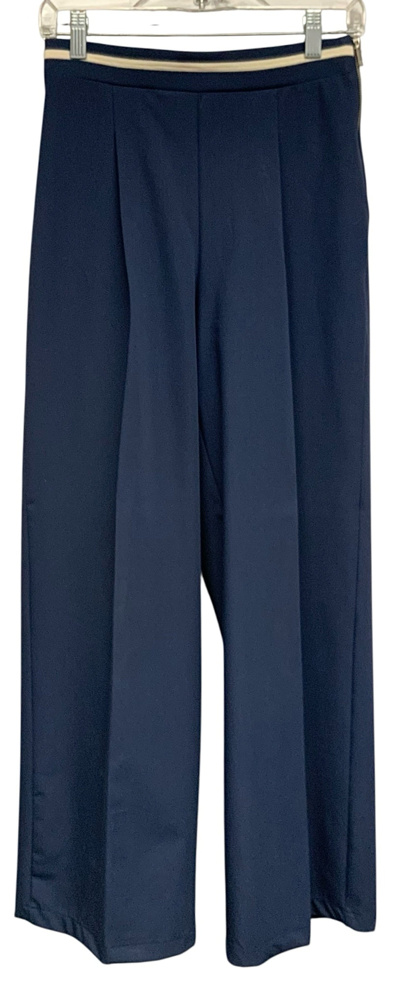 MAEVE Blue/Cream Wide-Leg Pleated Track Pants
