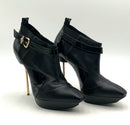 VERSACE Black Nappa Leather Patent Goldtone Stiletto Heel Buckle Booties 40.5