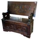 Antique Carved Monk's Bench/Chest/Table