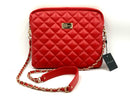ST JOHN Red Quilted Leather w/Goldtone Hardware Shoulder Handbag