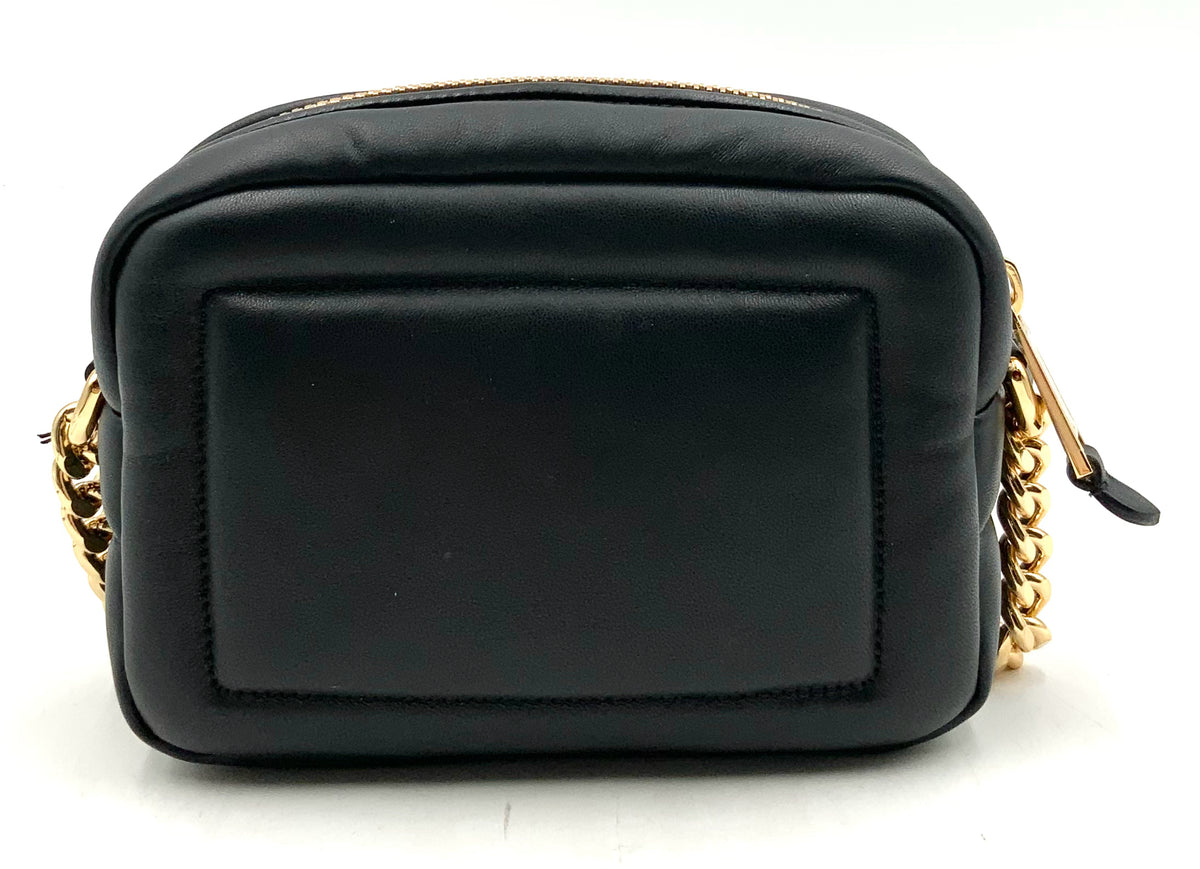 MOSCHINO Couture Black Leather Gold Balloon Letters Chain Strap