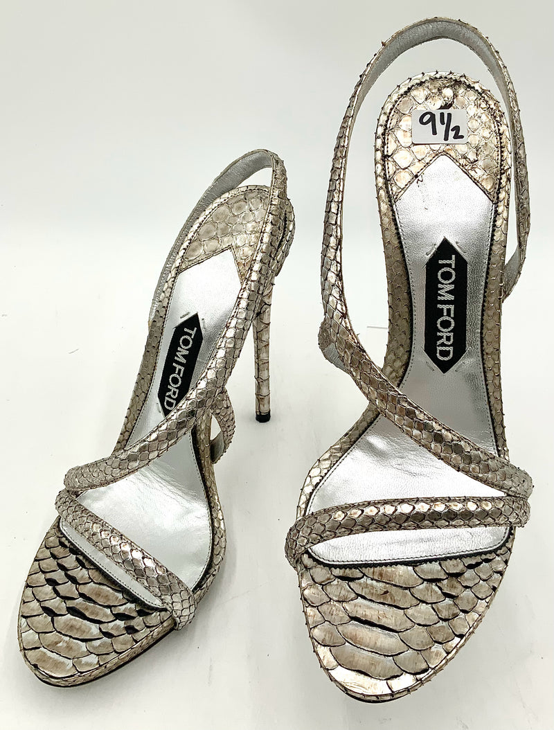 TOM FORD Silver Genuine Python H/H Sandals Sz 41