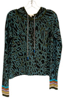 LISA TODD Aqua/Black Abstract L/S Hooded Zip Top