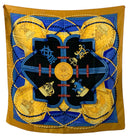 HERMES Goldenrod Blue Black Red Silk Grande Tenue Scarf AS IS