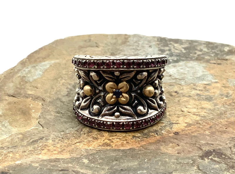 Barbara Bixby 18kt Gold, Sterling, Sapphire & Garnet Ring