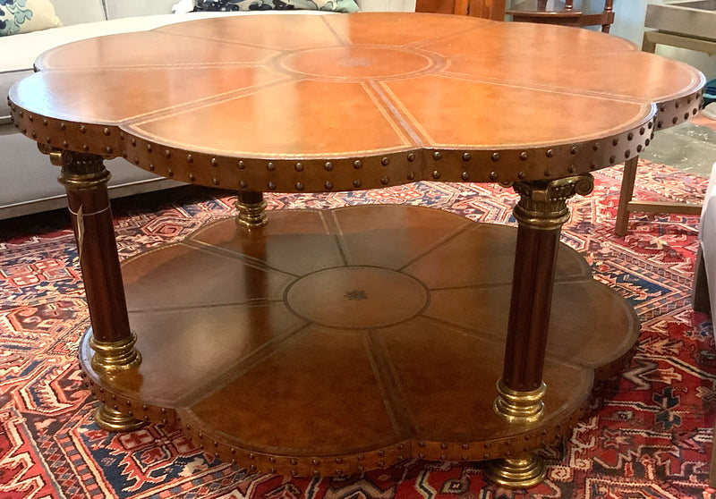 Maitland Smith Leather Cloverleaf Coffee Table