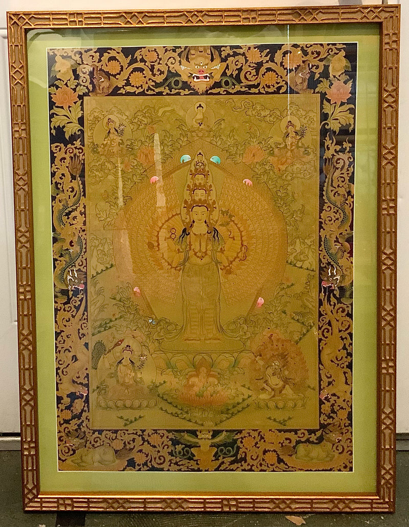 Asian Handpainted Avalokiteshvara Thangka on Silk