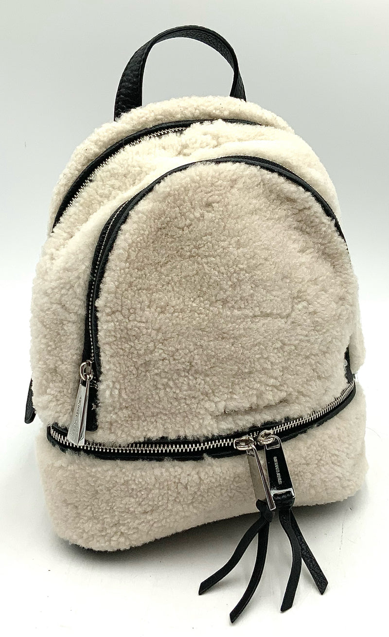 MICHAEL KORS Black Leather Rhea Shearling Backpack