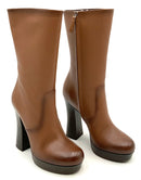 MICHAEL KORS Collection Tan Leather Emmy Platform Boots 38.5.