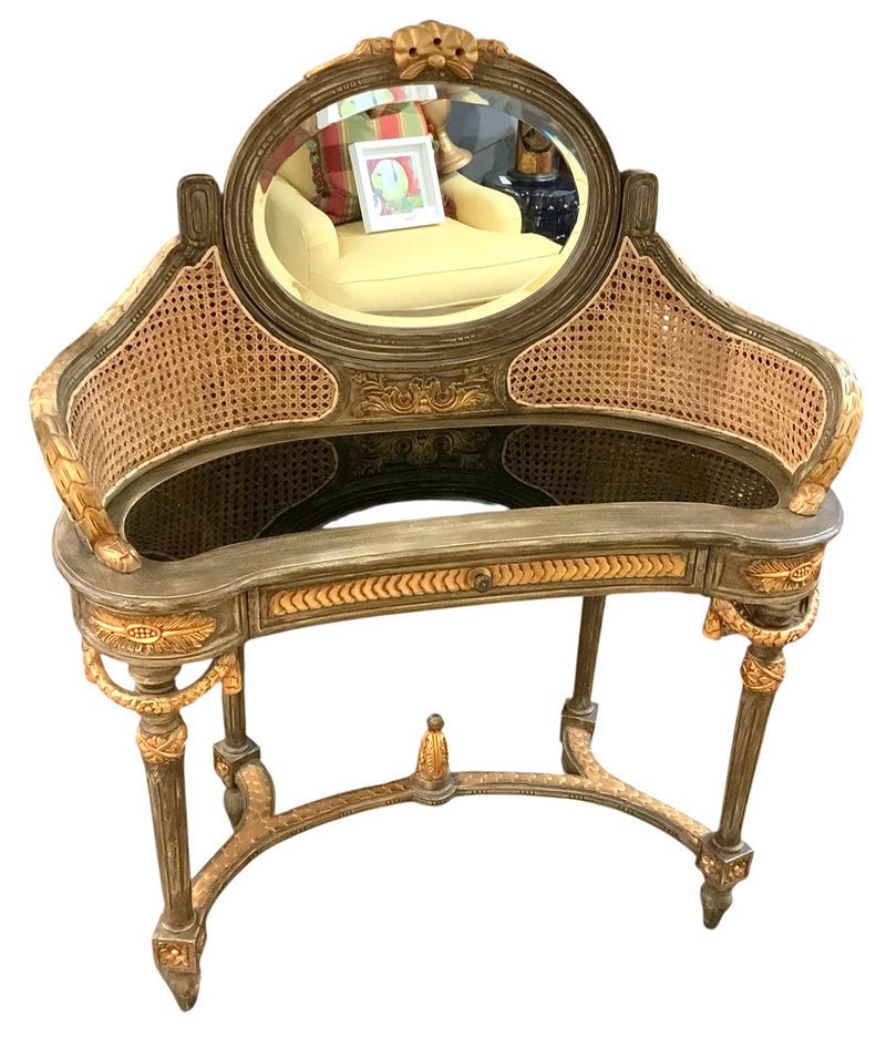 Gilt Wood Cane Vanity with Mirror