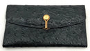 LORENZI Vintage Black Ostrich Envelope Wallet