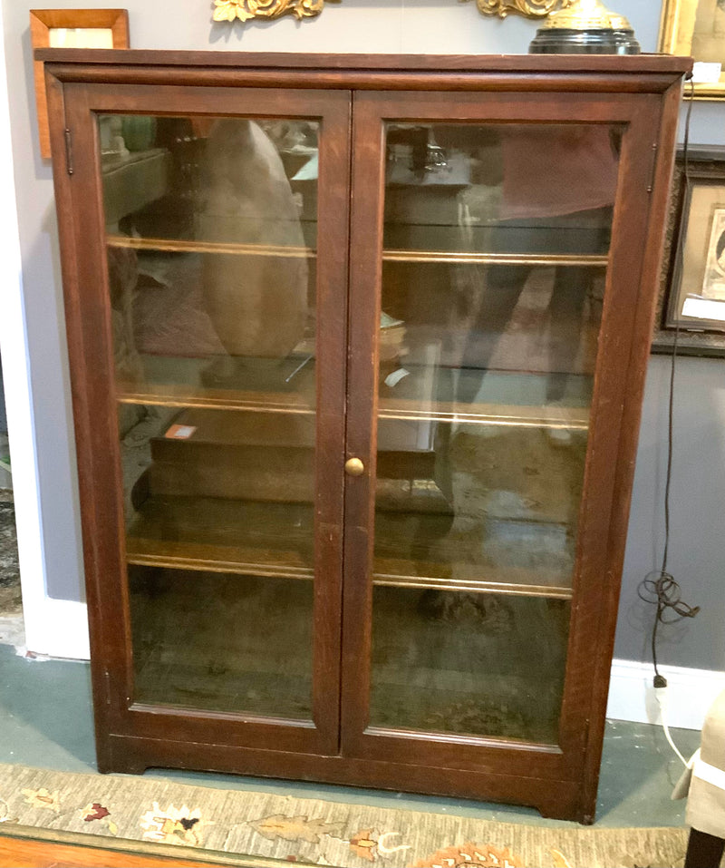 Vintage Bookcase with 4 Shelves and Glass Doors