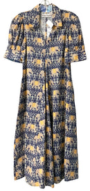 DIZZY LIZZIE Blue/Tan/Orange "Elephant" Print S/S Dress