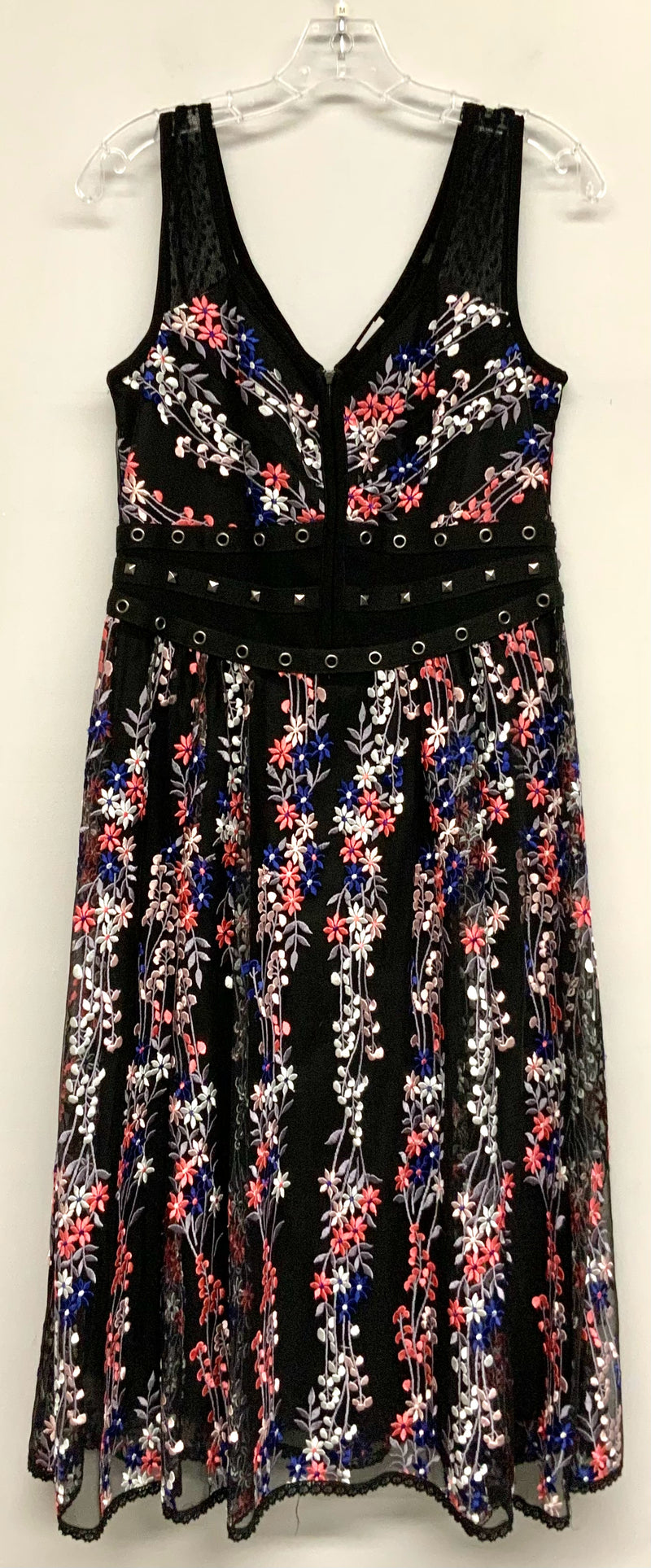 NANETTE LEPORE Black Floral S/L A Line Mesh Waist Dress