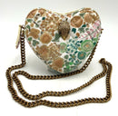 KURT GEIGER White Multi Floral Quilted Heart Shaped Chain Crossbody Bag
