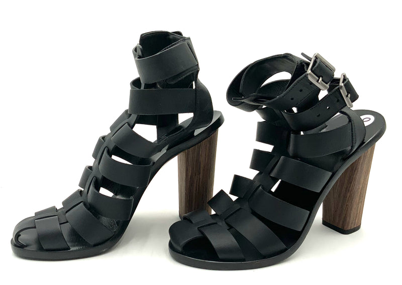 VINCE Black Leather Caged Nicolette H/H Sandals 8M