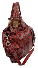GUCCI Red Black Pleated Python Medallion Logo Hysteria Satchel