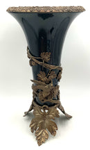 Large Black Ceramic Vase With Brass Accents