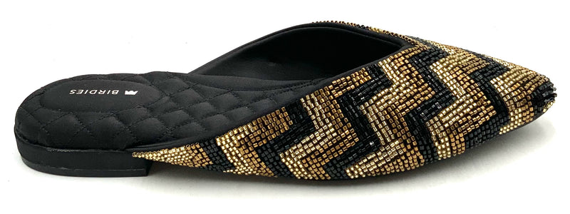 BIRDIES Black Gold Chevron Beaded Mules 8.5