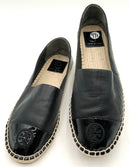 TORY BURCH Black Nappa Leather Color Block Espadrille Flats 9.5