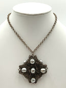 MIRIAM HASKELL Silver Tone Glass Pearl Filigree Pendant Necklace