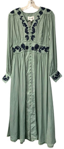 ONE COLLECTIVE Green w/Navy Floral Embroid L/S B/D Dress