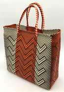 Artisan Crafted Orange Cream Black Woven Tote Bag