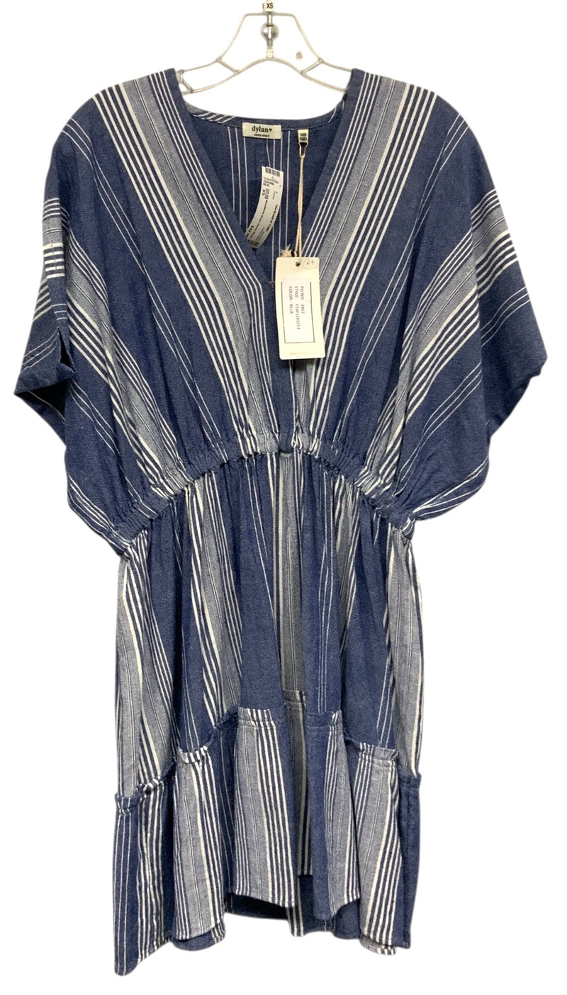 DYLAN Blue/Whtie Stripe Elastic Waist V-Neck Kimono Sleeve Dress
