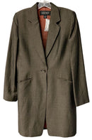 LINDA ALLARD/ELLEN TRACY Brown Linen Blend One Button Long Blazer