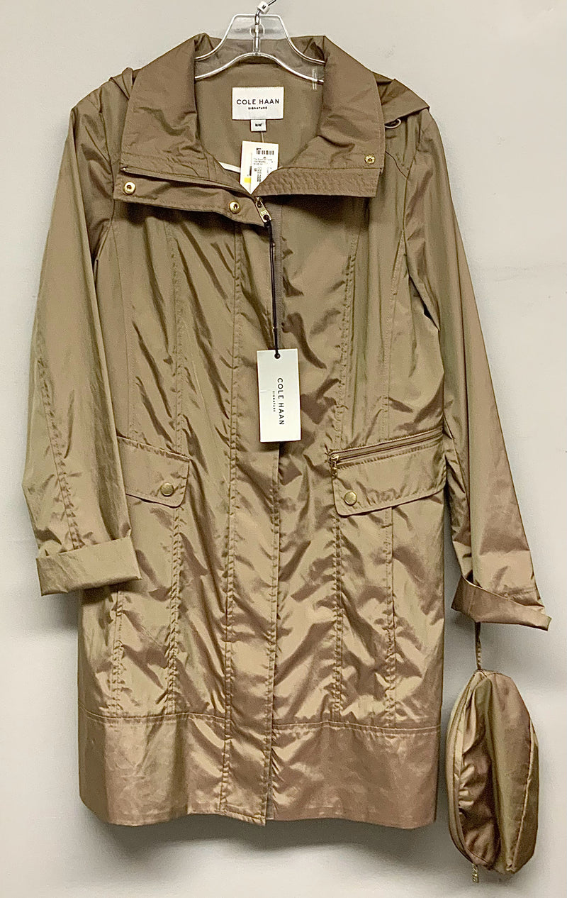 COLE HAAN Khaki Long Hooded Rain Jacket